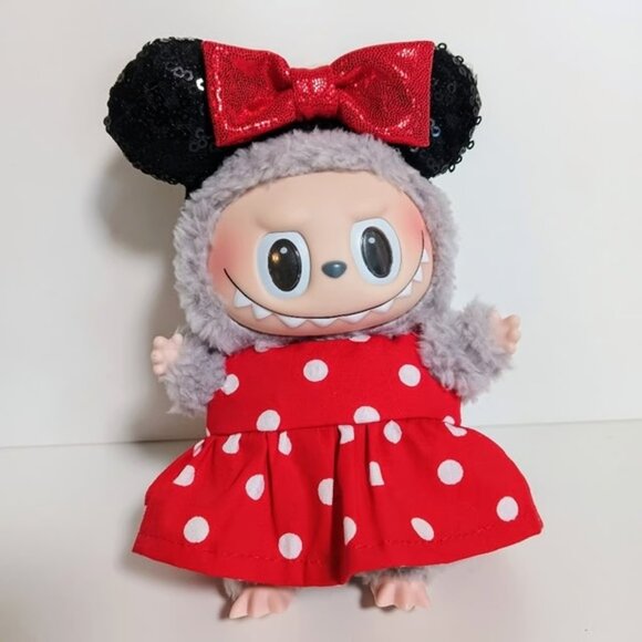 Labubu Polka Dot Minnie Mouse Dress and Ears Handmade Outfit - Picture 4 of 7